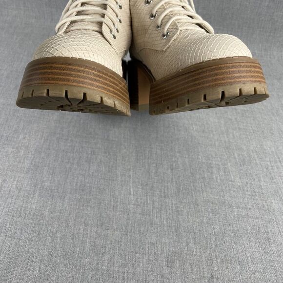 MIA Boots Womens 7.5 Cream Faux Leather Snake Embossed Combat Platform Y2K 90s - Picture 4 of 16